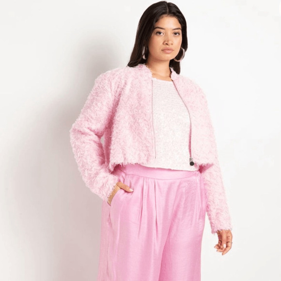 NWT ELOQUII Barbie Pink Women's Plus Size Quarter Zip Cropped Jacket - Picture 3 of 9